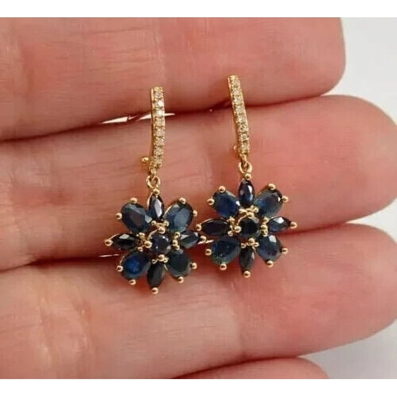 3Ct Oval Cut Lab-Created Sapphire Drop Dangle Earring 14k Yellow Gold Plated Sterling Silver