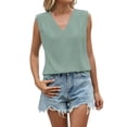thumbnail image 2 of Endives Women's Tank Tops V Neck Pleated Sleeveless Chiffon Blouses Casual Top Basic Work Business Shirt Summer Trendy Green, 2 of 7