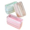 thumbnail image 2 of 3 Layer Lunch Box Wheat Straw Bentobox With Cutlery 900ml Food Storage Container Bento Box, 2 of 4
