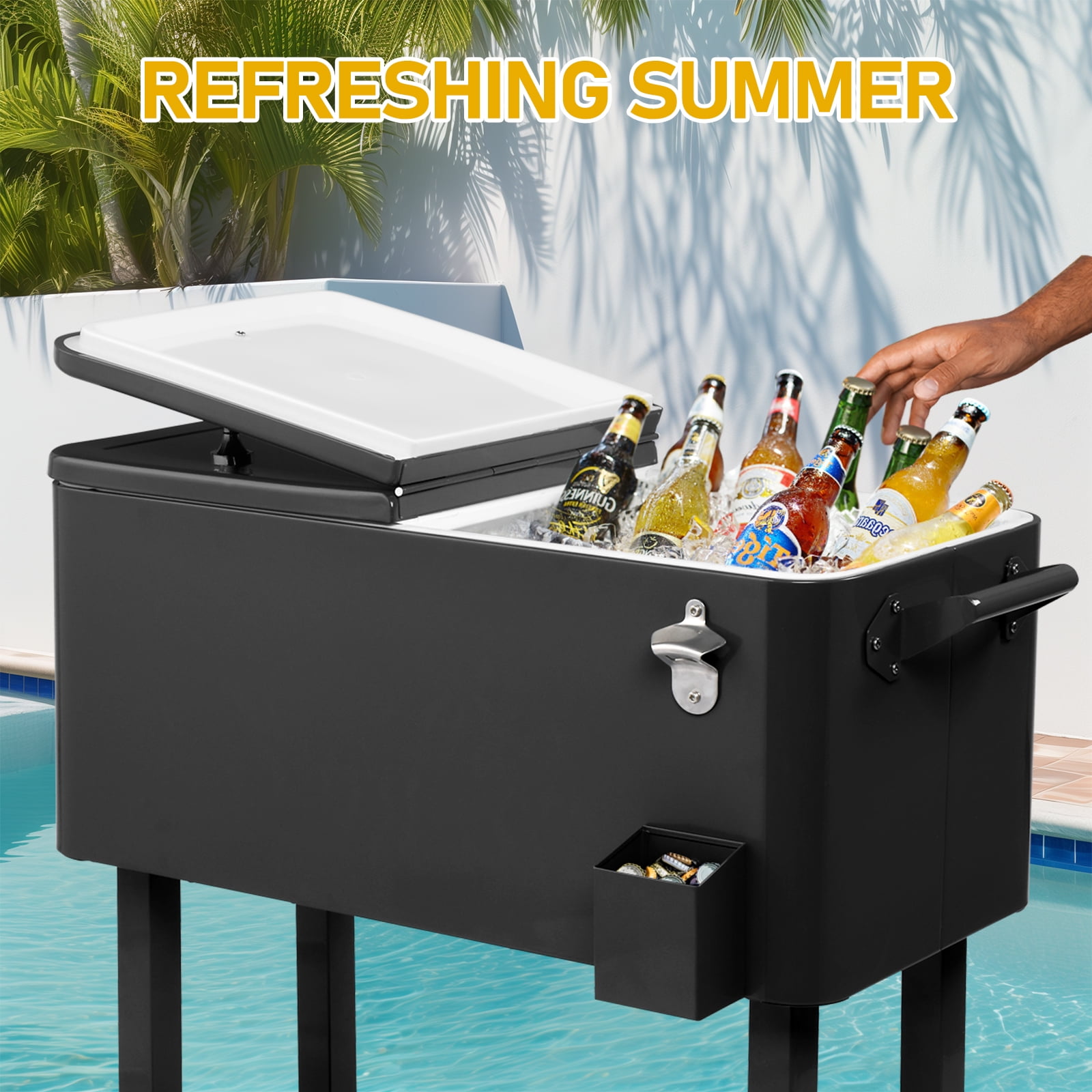 UBesGoo Outdoor Patio 80 quart Party Portable Rolling Cooler Wheeled Ice Chest Black