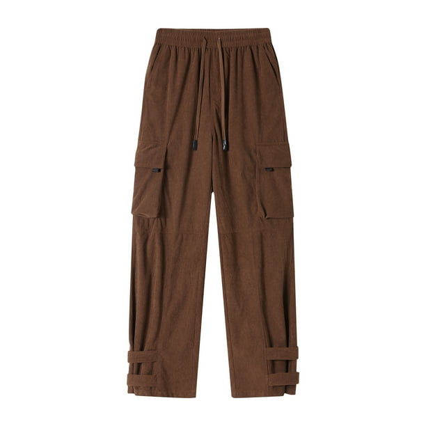 Pantalones largos para hombre, estilo vintage, informales, de pana, de color liso, con cintura elástica y rectos.