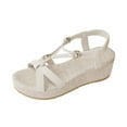 thumbnail image 2 of Viluyesy Women's Platform Sandals, Ankle Elastic Strap Boho Style Open Toe Summer Casual Thick Sole Shoes Beige, 2 of 9