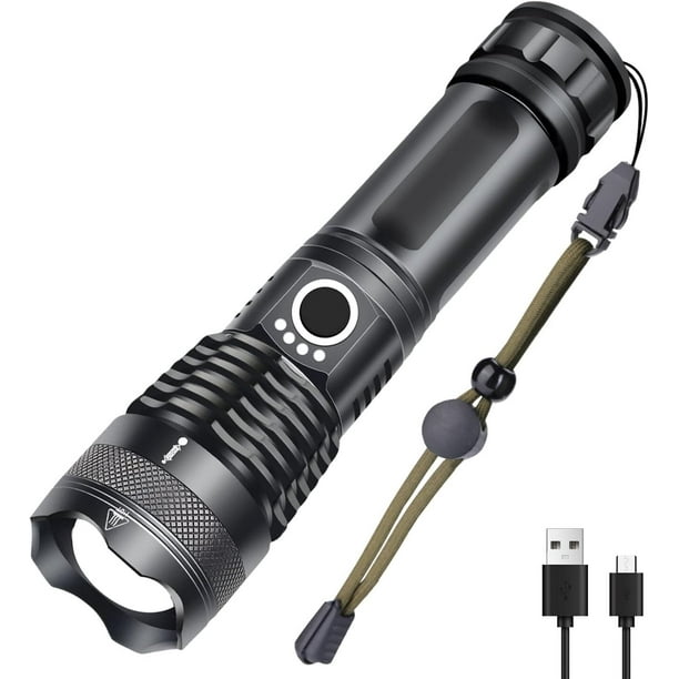 Super Powerful USB Rechargeable LED Flashlight, 5 Modes Waterproof IP65, Suitable for Camping and Hiking (Batteries Not Included)