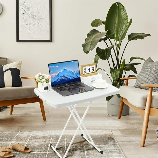 Kojooin Small Height Adjustable Folding Table, Portable Plastic Foldable Tray Table with Metal X Frame for Bedroom or Camping
