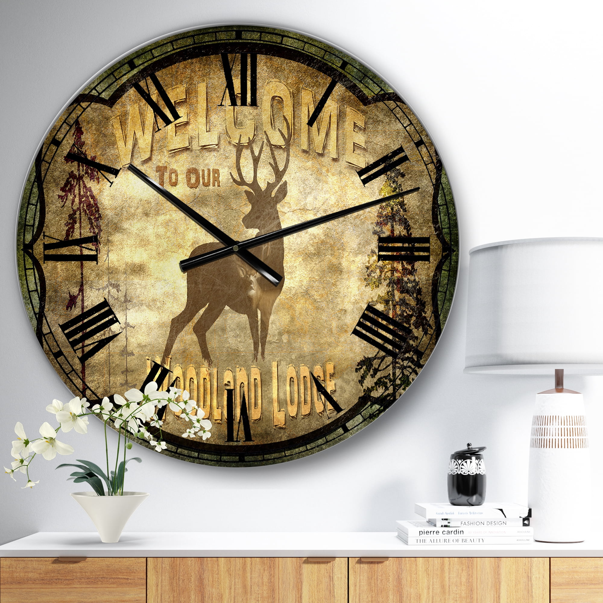Designart Oversized Brown Analog Round Cottage Modern Wall Clocks, CLM25556-C23