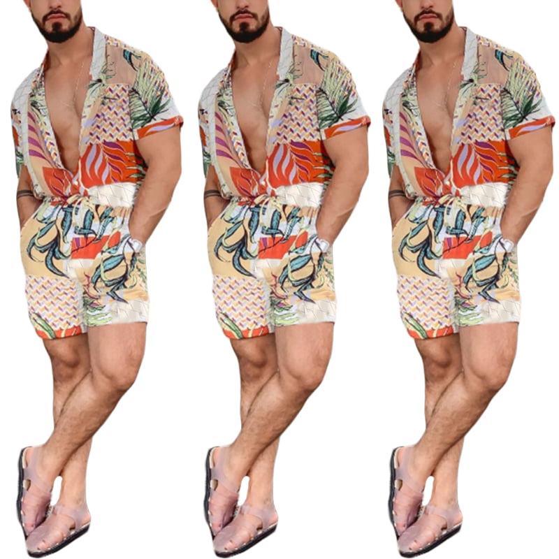 Fashion Mens Rompers Casual Loose Pants One Piece Overalls Beach Short Trousers 