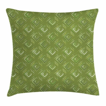 Olive Throw Olive Green Throw Pillow Cushion Cover, Grunge Geometric Pattern Square Shape Diagonal Abstract Rhombus, Decorative Square Accent Pillow Case, 18 X 18 Inches, Olive Green Yellow Coconut, by Ambesonne ()