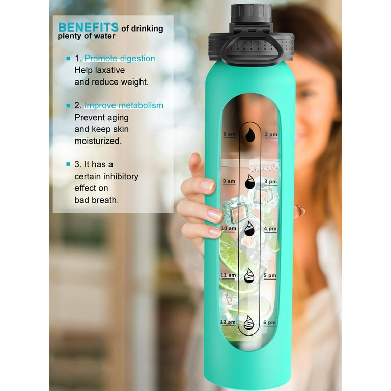 KIVY 32 oz Glass Water Bottle with Silicone Sleeve - BPA free Glass Water  Bottles 32 oz - Green wate…See more KIVY 32 oz Glass Water Bottle with
