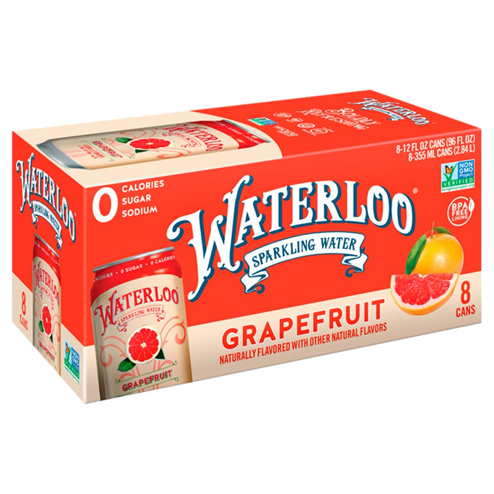 Waterloo Grapefruit Sparkling Water, 12 fl oz, 8 count