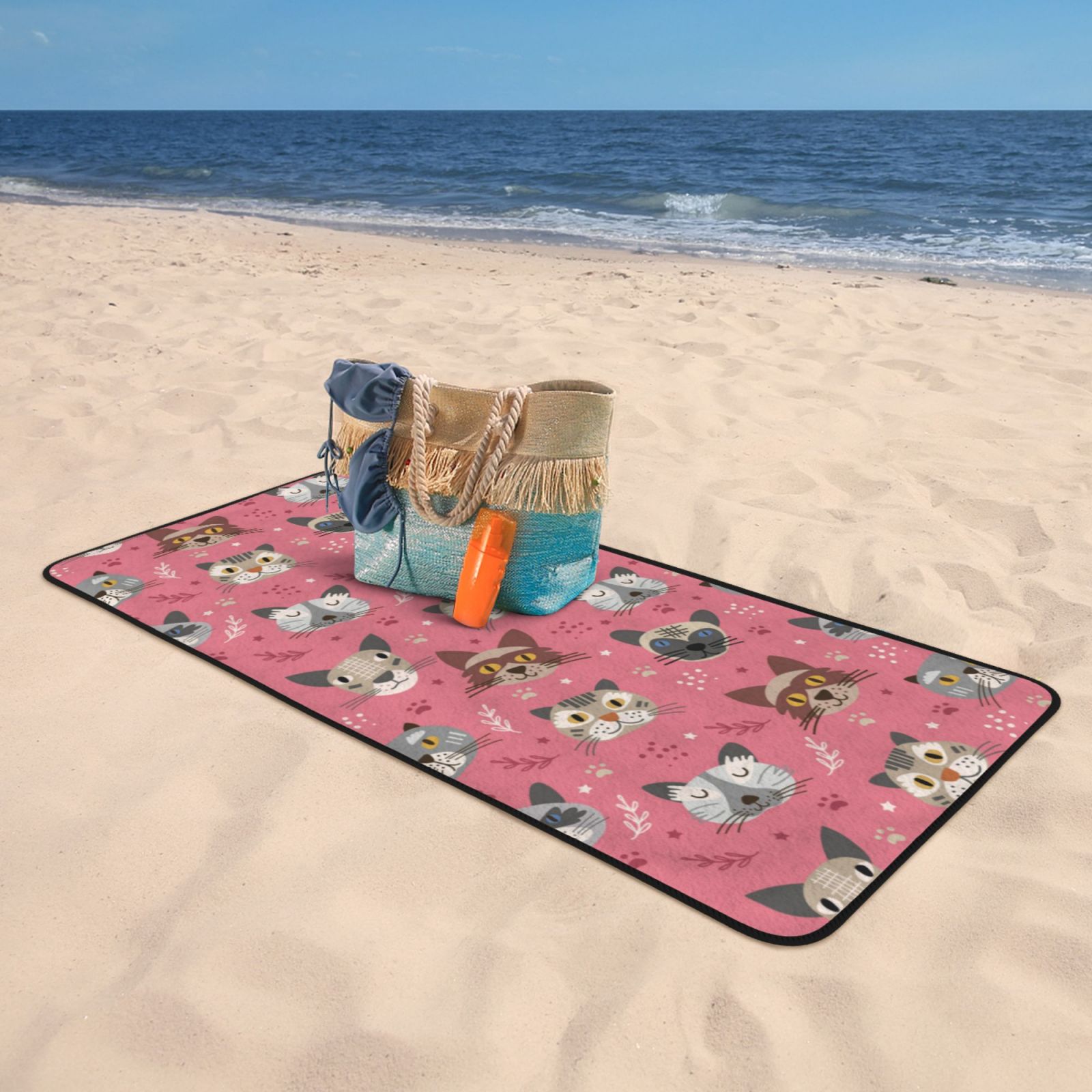 Cotton Bath Towels for Bathroom - Abstract Cute Cat Face Pink Microfiber Quick Dry Towels for Body Bath Sheets, Personalized Beach Towel, Soft Shower Towels for Travel Home Beach 27*55in