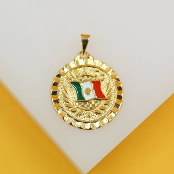 18K Gold Filled Mexican Flag Coin Pendant (A273)