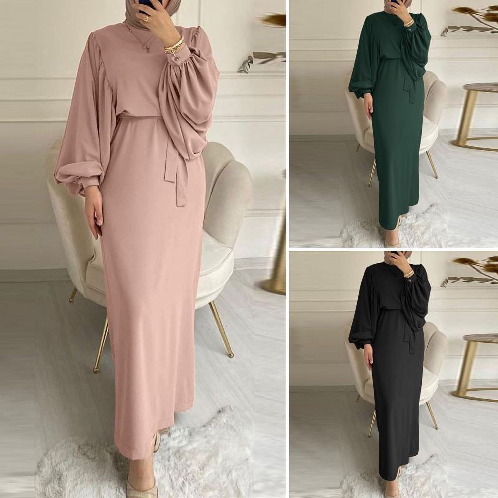 Women's Muslim Abaya Dress - Long Sleeve Loose Fit Prayer Robe Dubai Kaftan With Puff Sleeves - View #8