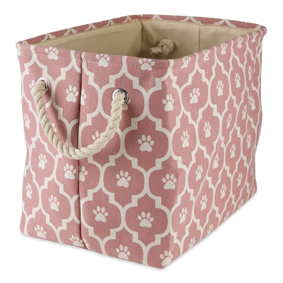 Contemporary Home Living Medium Lattice and Paw Pet Rectangular Storage Bin - 16" - Pink and White