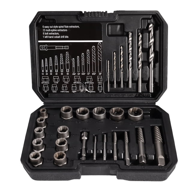 TFixol 26-Piece Hex Nut Extractor Set with Socket Wrench for Damaged Bolts and Screws - Black Case Included
