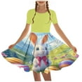 thumbnail image 2 of Moxiu Easter Dress for Girls Bunny Rabbit Easter Eggs Print Swing Dresses Casual Flared Dresses Summer Outfits 4-14 Years 2025 Green,11 Years, 2 of 5