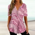 thumbnail image 2 of Pimelu Summer Tops Tops for Women Womens Tunic Tops Fashion Floral Print Button up Henley Shirts Summer V Neck Short Sleeve Lightweight Hem Blouses, 2 of 5