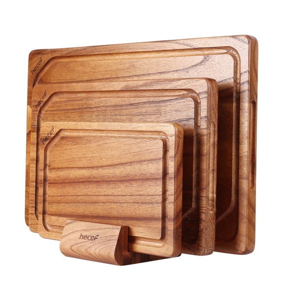 Hecef 3PCS Wood Cutting Board Set with Holder, 15 Inch Serving Board for Kitchen Meal Prep & Serving