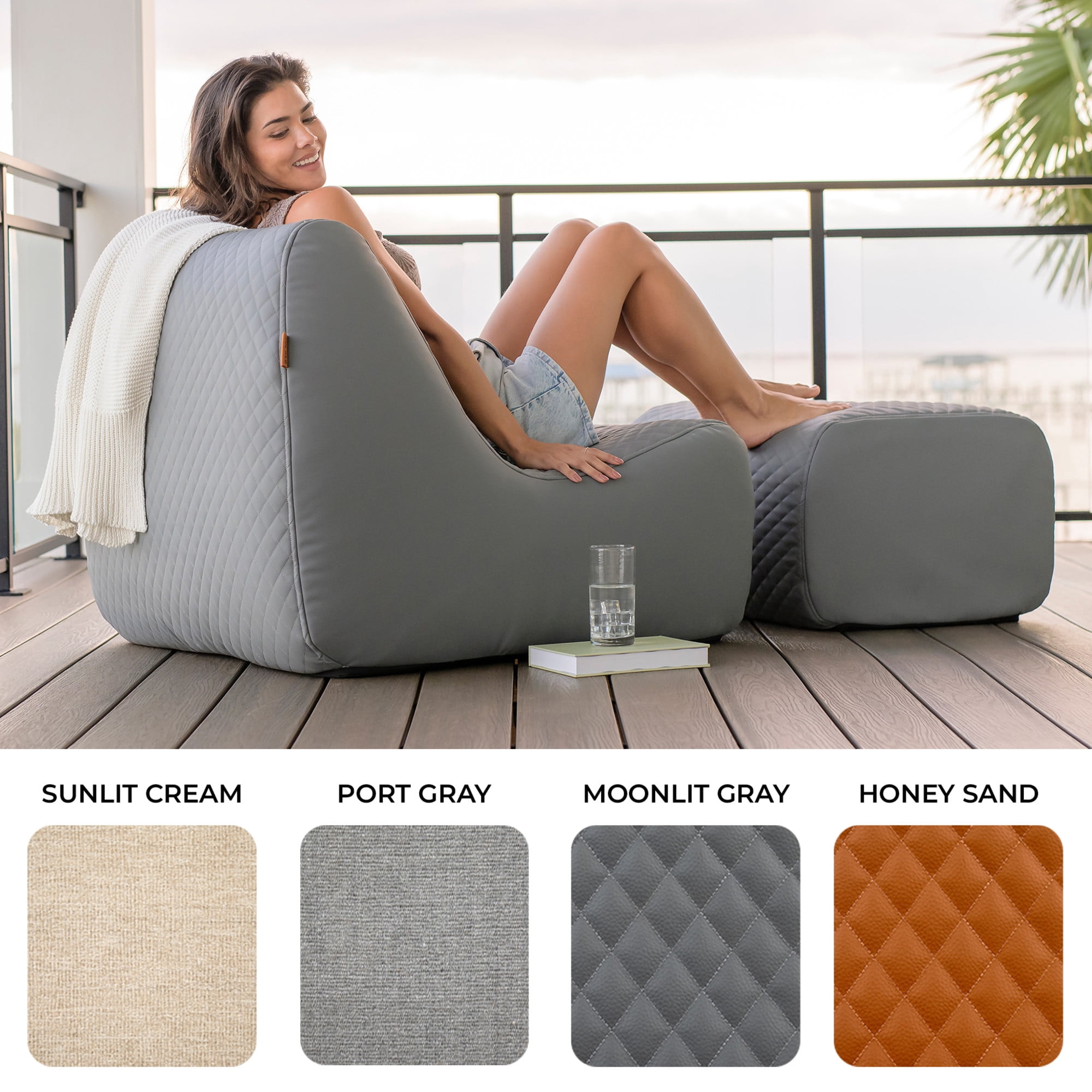 Big Joe Solvana Lounge Chair, Outdoor Weather-Resistant Cool Touch Silicone Stitched Leather, Primary Chair, Moonlit Gray