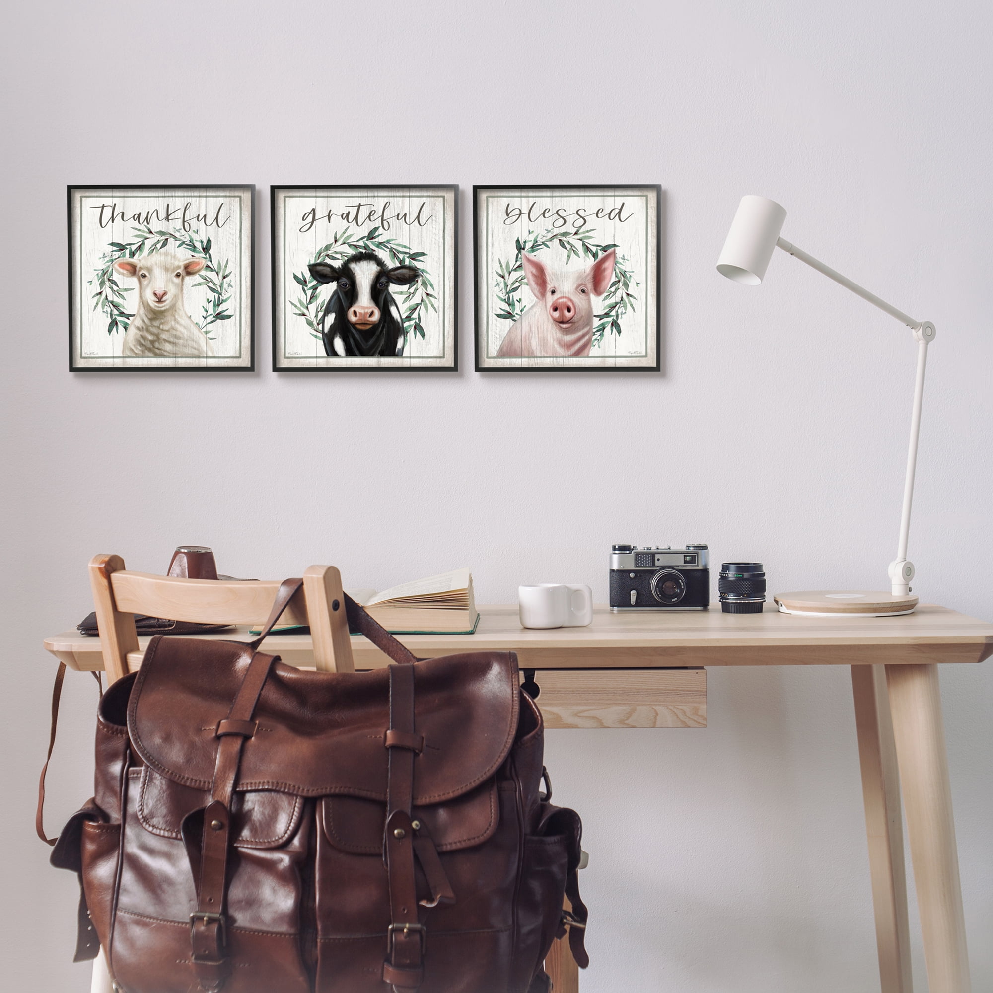 Stupell Industries Thankful Grateful Blessed Country Animals & Insects Painting Black Framed Art Print Wall Art, 12 x 12, Set of 3