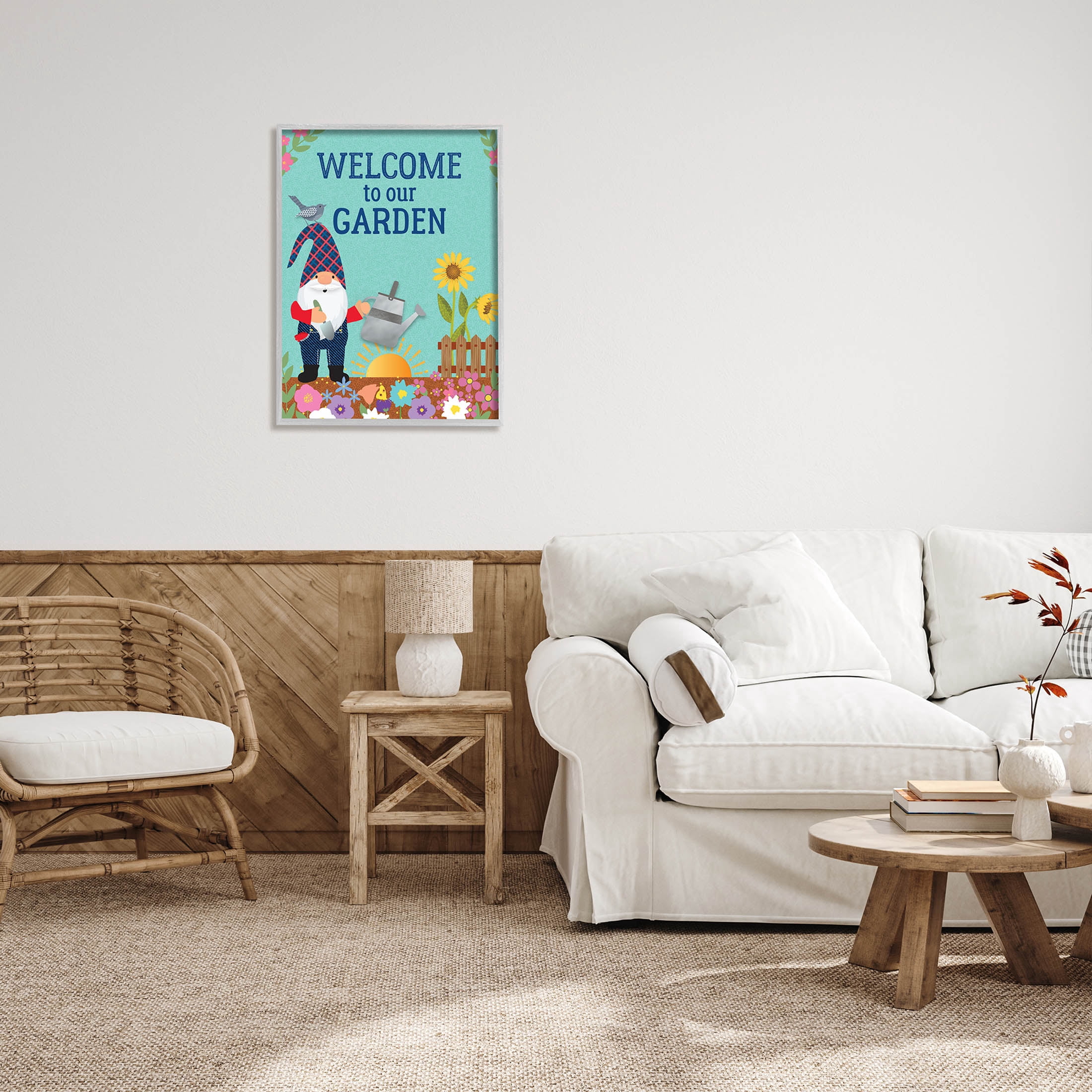 Welcome To Our Garden Phrase Fairy Tales & Fantasy Graphic Art Gray Framed Art Print Wall Art