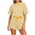 thumbnail image 2 of Xdegoge Women's Striped 2 Piece Shorts Set Casual Short Sleeve T Shirt and High Waisted Drawstring Shorts Summer Lounge Active Tracksuit Pajama Sets, 2 of 6
