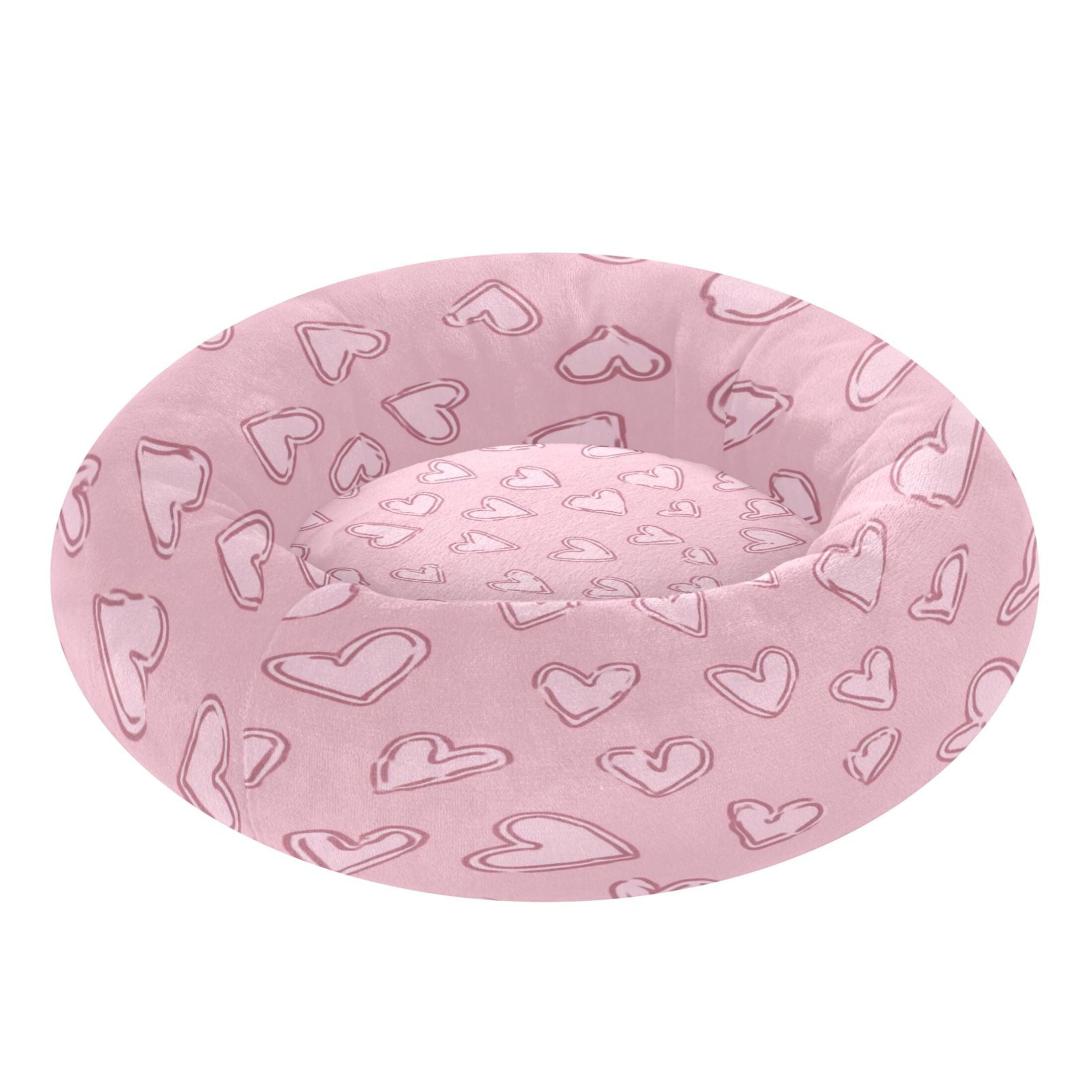 Iauyy Pet Couch Donut Cat Bed for Indoor Cats/Small Dogs Washable & Machine with Non-slip Bottom Calming Cat Furniture, Heart-shaped Lines (M)