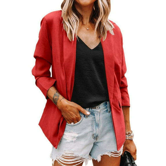 Yuemengxuan Women Fashionable Formal Blazers with Pockets, Solid Color Jacket in 10 Colors