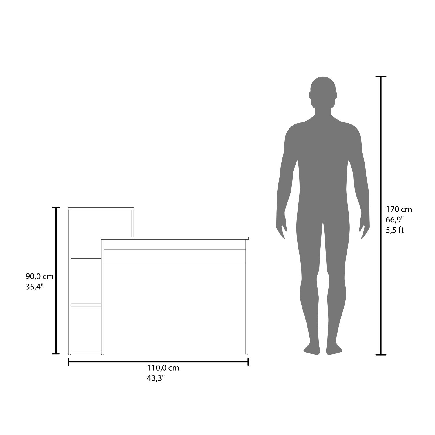 Computer Desk with Four Shelves, 43.3 in Wide Writing Desk for Home Office, Study, and Gaming, Freestanding Rectangular Workstation