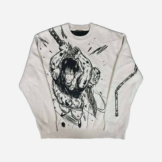 Suéter de punto jacquard con retrato de anime suelto de otoño e invierno, camisa para hombres y mujeres, suéter japonés, jersey informal Harajuku