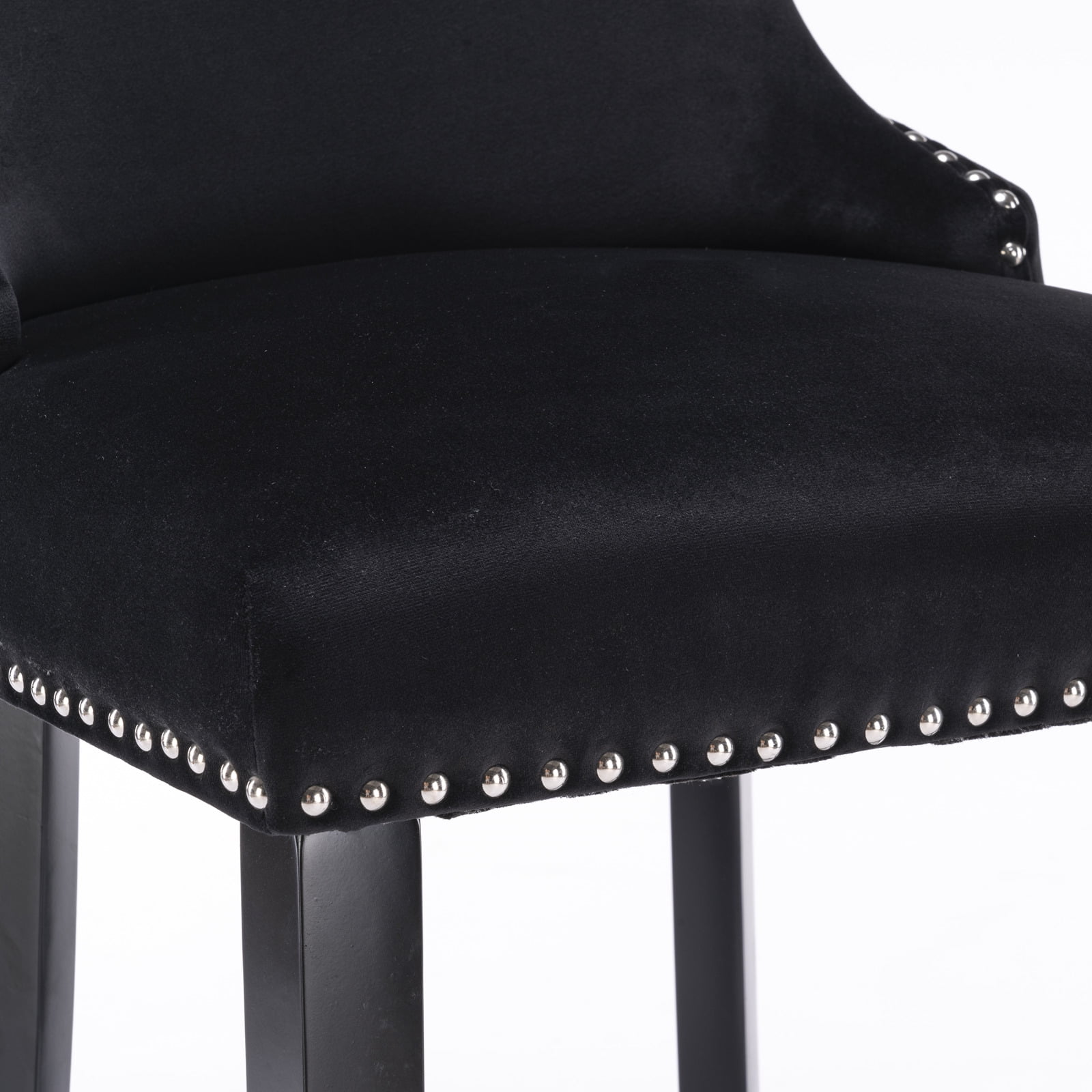 Yoneston Bar Stools Set of 2, Upholstered High-End Tufted Bar Stool with Nailhead Trim & Wooden Legs, Modern Velvet Bar Chair with Leisure Style for Bar, Kitchen Island, Black