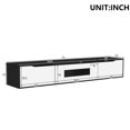 thumbnail image 2 of 71" LED TV Stand for 80 Inch TV, High Gloss Entertainment Center with 3 Storage Cabinets and Hollow Door, Modern TV Media Console with Power Outlet & Light for Living Room, Bedroom, Black + White, 2 of 8