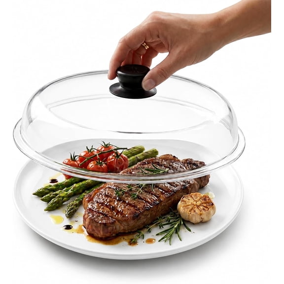 10in Glass Microwave Splatter Cover for Food, Borosilicate Glass Plate Splatter Guard Lid with Heat-Resistant Easy Grip Silicone Handle Knob, Food Grade Dishwasher Safe