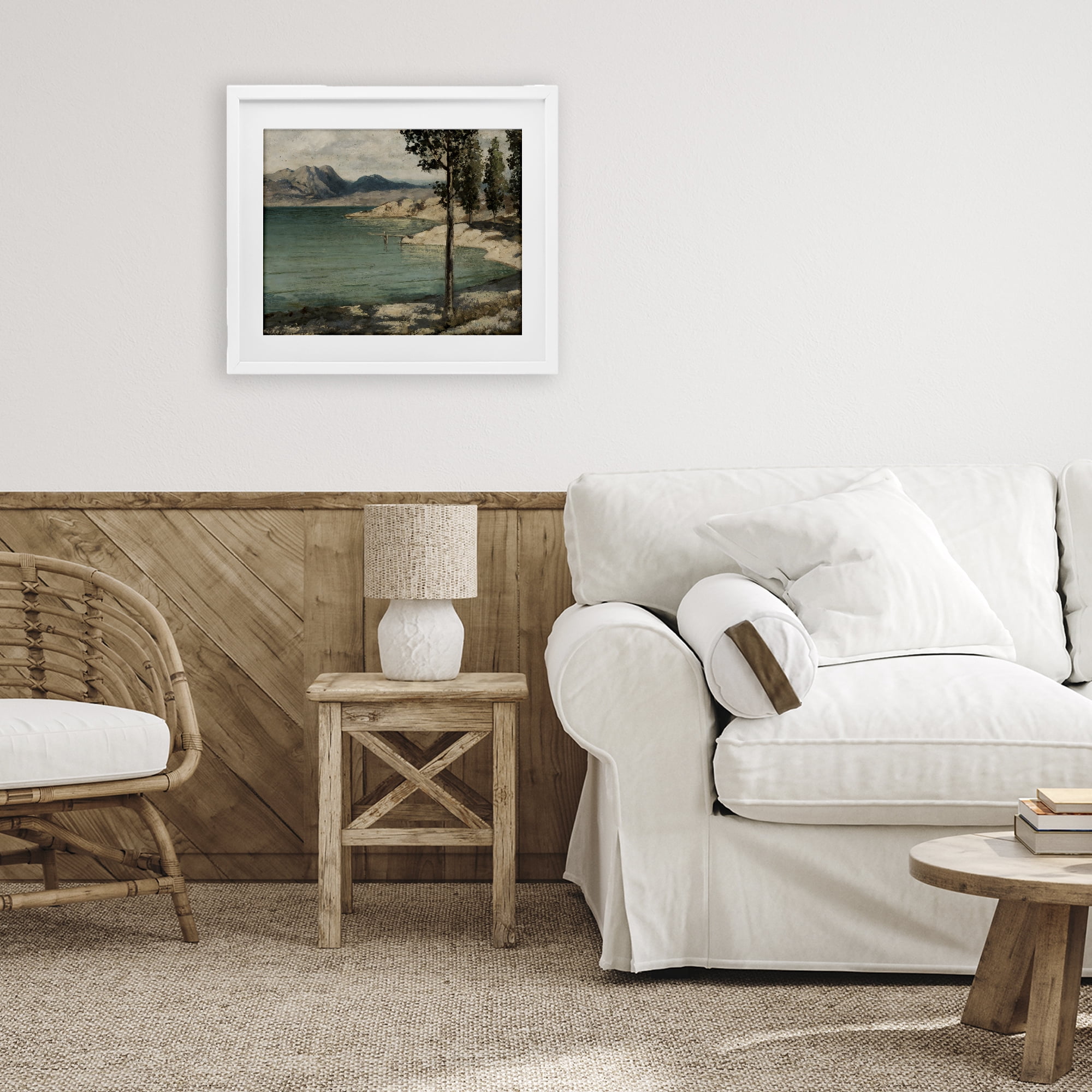 Stupell Industries Tranquil Shore with Trees White Framed Print Under Glass, design by Arlington Prints
