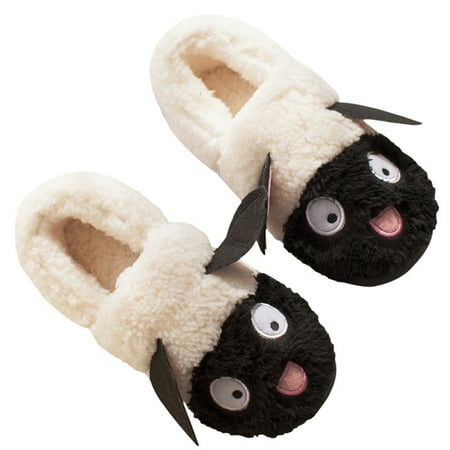 

1 Pair Autumn Winter Warm Slippers Cover Heel Home Slippers (Black White)