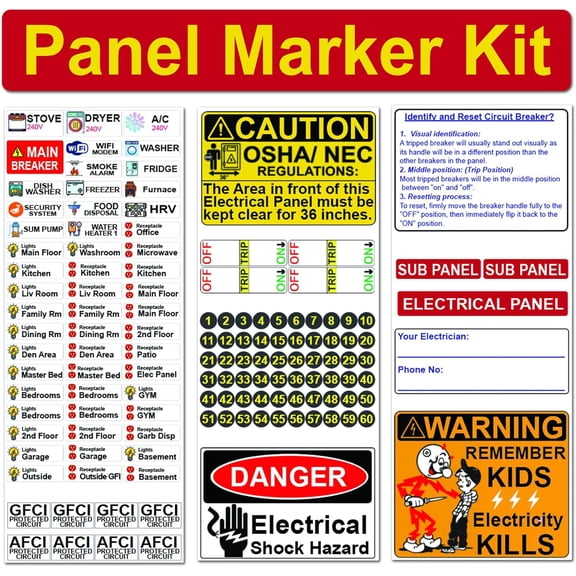 Universal 60 Circuit Panel Marker Kit with colored icons for Electrical Panel Strong Adhesive Vinyl