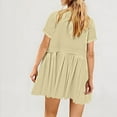 thumbnail image 6 of WIZUTIZ Summer Dresses for Women 2025 Stylish Baggy High Waist Smocked Ruffled Roll-Cuff Solid Shift Dress Short Sleeve Crew Neck Sun Dress for Lady Mini Dress Stretchy Dress Multi-Color, 6 of 6