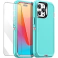 thumbnail image 1 of FZC-Compatible with iPhone 15 Pro Max Case with Glass Screen Protector, Heavy Duty Rugged Shockproof/Drop/Dust Proof 3-Layer Full Body Protective Tough Durable Phone Cover, Aqua Mint, 1 of 4
