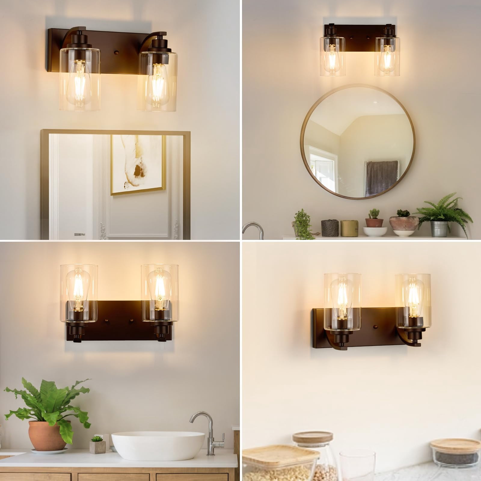 2-light Bathroom Light Fixtures Modern Orb Vanity Lights For Lighting Over Mirror With Clear Glass Shade Cabinet Bedroom Hallway