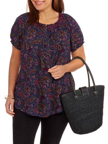 Women's Plus-Size Woven Peasant Top - Walmart.com