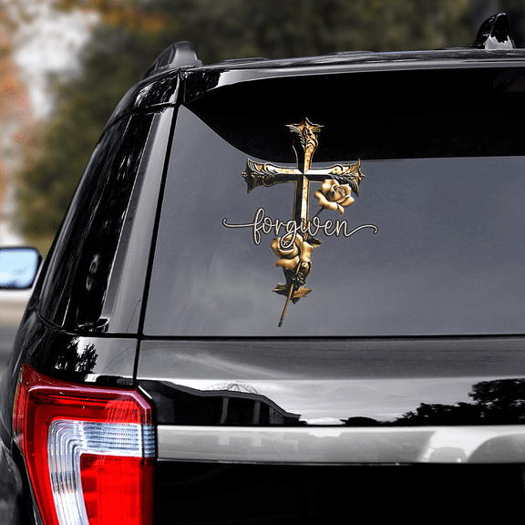 Lotusprinthandmade Jesus Christian with Cross Flower Transparent Vinyl Decal 4 Sizes (6x9 Inches)