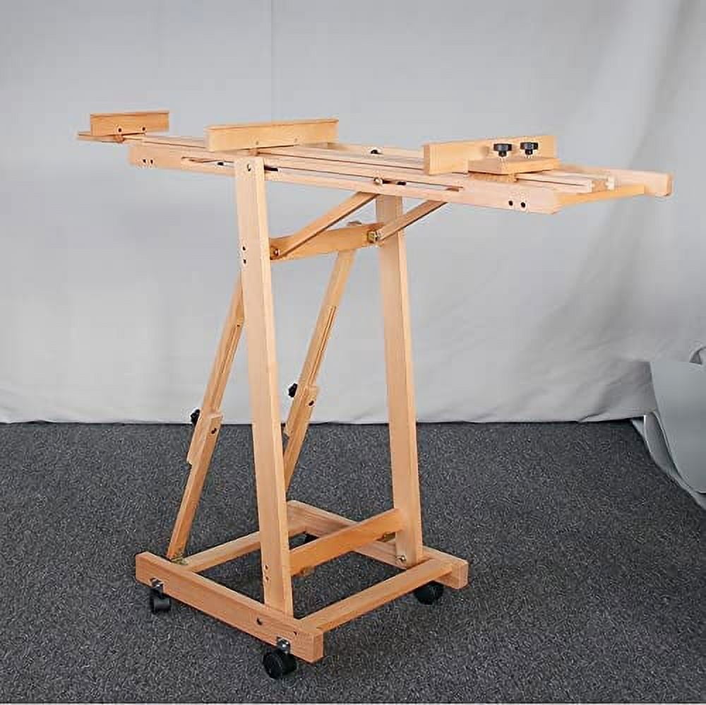 MONIPA Large Heavy-Duty Studio Art Easel H-Frame Wood Movable Adjustable H 56.30"-91.34" W/4 Locked Wheels