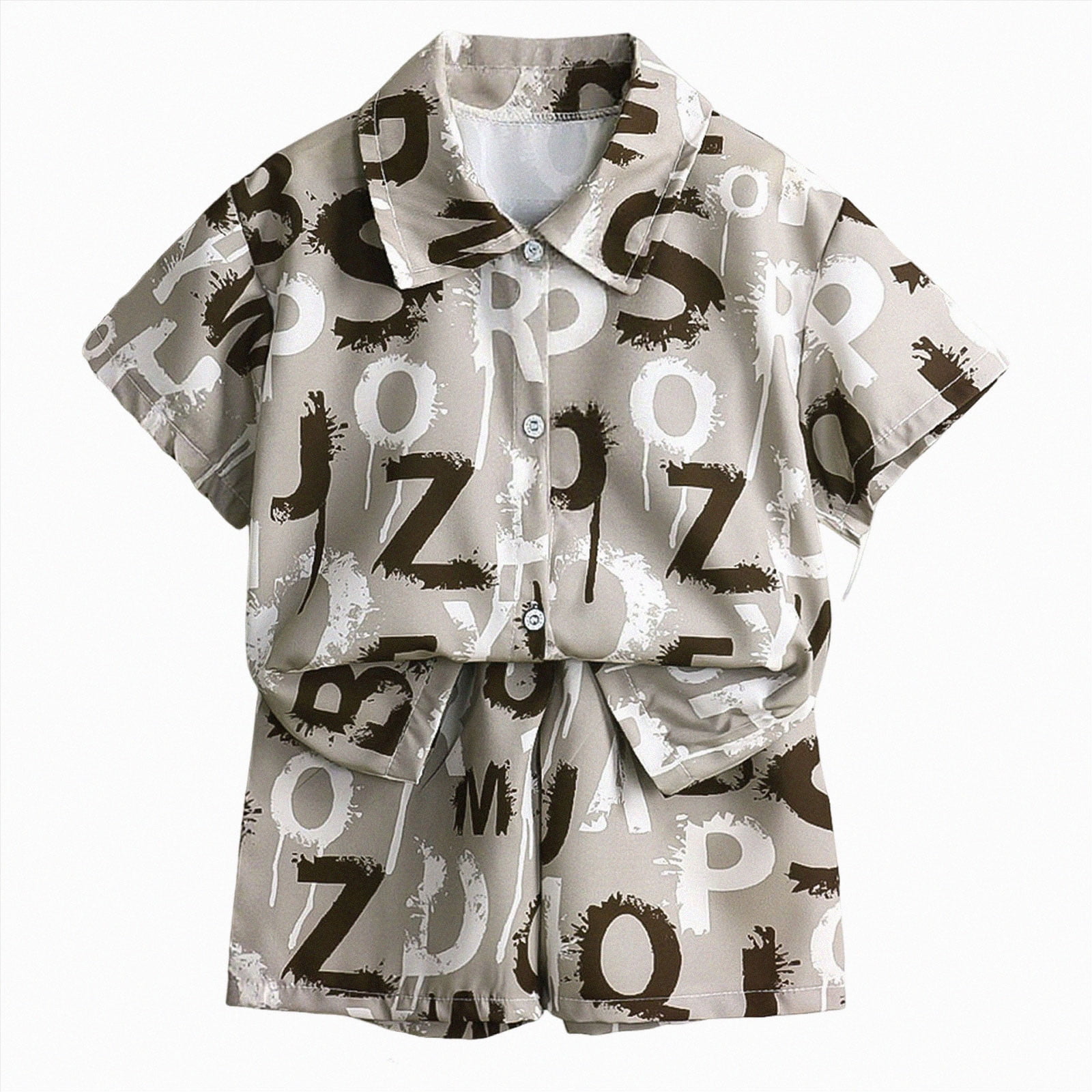 KPOPLK 2Pcs Toddler Boy Clothes Cute Lapel Button Up Shirt Top and Shorts with Pockets Infant Newborn Baby Outfits Set(3-4 Years Coffee)