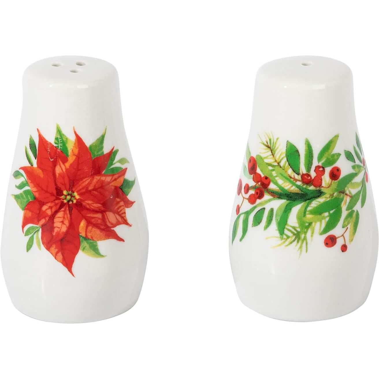 Gibson Home Magic Poinsettia 4 Piece Serving & Accessories Set, Fine Ceramic