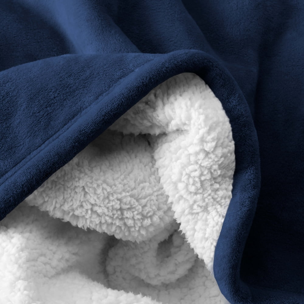 Bare Home Sherpa to Plush Throw Blanket, 50"x60" (Throw, Dark Blue)