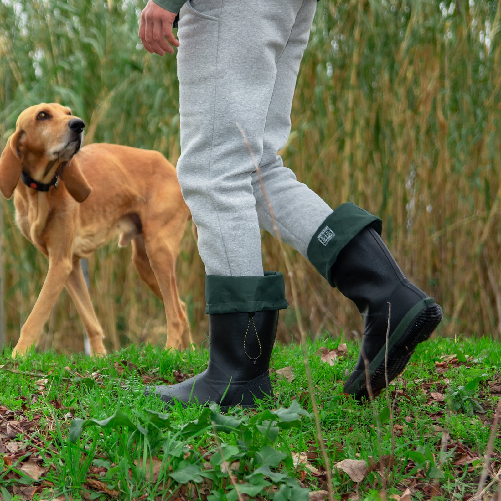 HISEA Men’s Rubber Rain Boots with Adjustable Closure for Men, Green, US Size 9