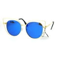 thumbnail image 2 of SA106 Color Mirror Flat Lens Wire Rim Large Cat Eye Sunglasses Gold Blue, 2 of 3