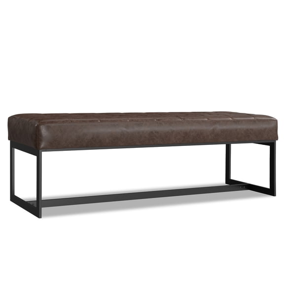 Leather Ottoman Bench 56 Inch Wide Modern Rectangular Brown Genuine Leather
