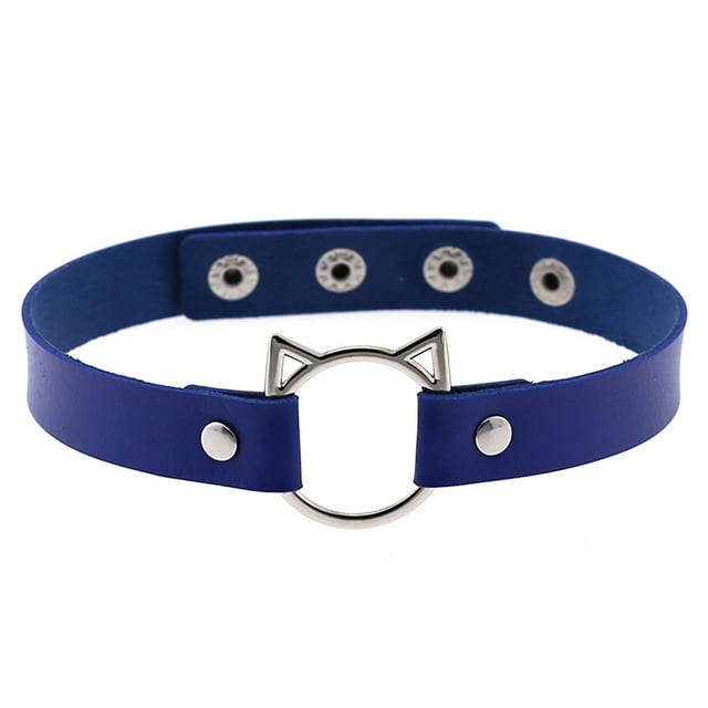 Collier Ras-de-Cou pour Femmes Tête de Chat Ajustable Collier Gothique Ras-de-Cou Faux Cuir