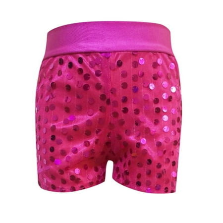 HNMKIU Stylish Slim Fit Stretch Sequin Shorts For Kids And Youth Comfortable Playwear Hot Pink 6-9 Years