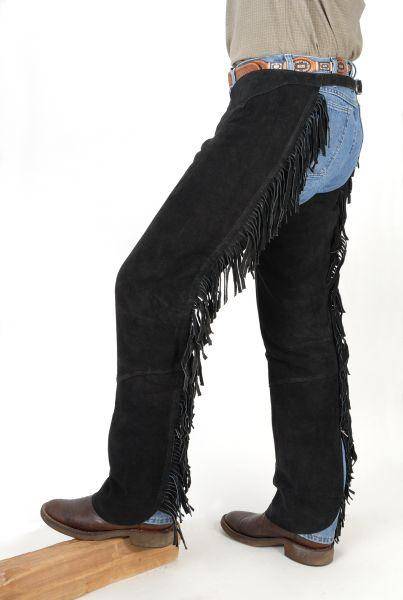 Tough 1 Western Chaps Adult Contour Fringed Adjustable L Black 63-88